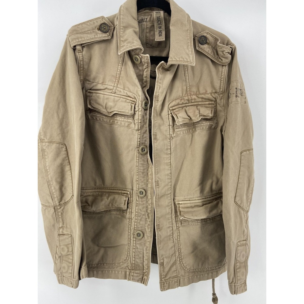 Y2K Military Jacket Mens Small Tan Canvas Field Military Utility Grunge Workwear
